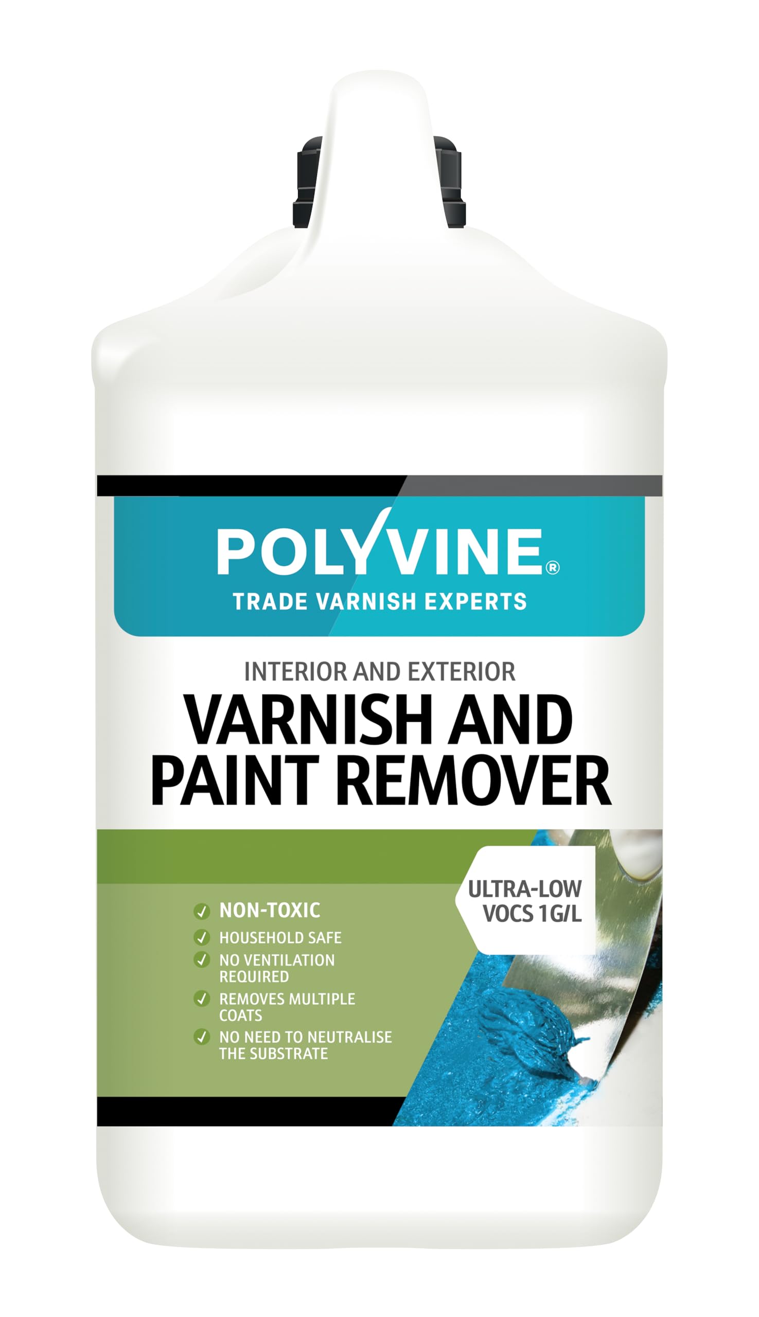 Polyvine Semi-Gloss Varnish And Paint Remover – Interior & Exterior Non Toxic Paint Remover & Varnish Stripper – Household Eco Safe Removal Of Multiple Layers From Masonry, Brick, Wood, Furniture & More - 4L