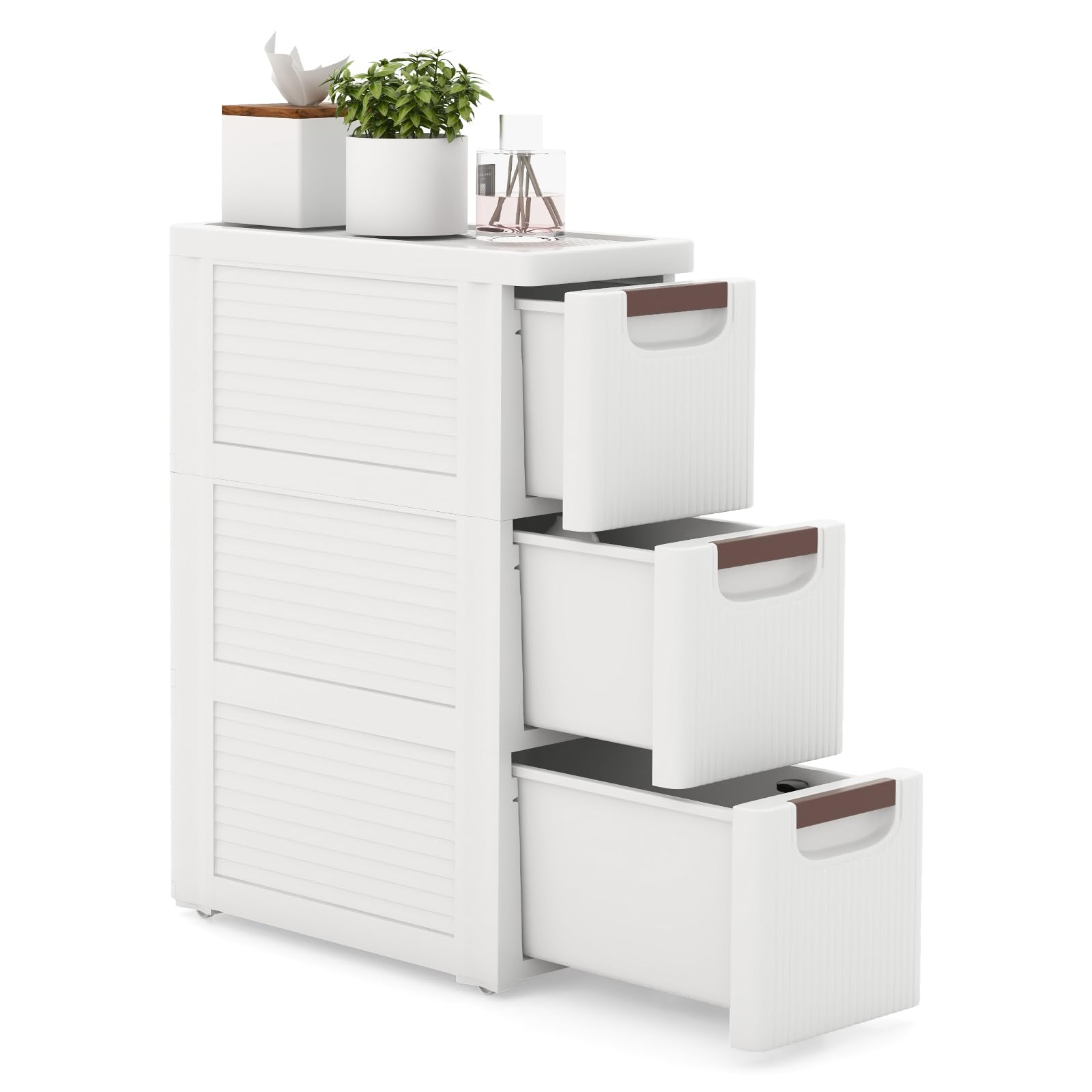 RELAX4LIFE Rolling Narrow Bathroom Floor Cabinet, 3/4/5-Drawer Slim Storage Organizer Unit with Built-in Wheels, Mobile Bathroom Storage Cupboard Drawer Cabinet for Living Room, Hallway (3-Drawer)