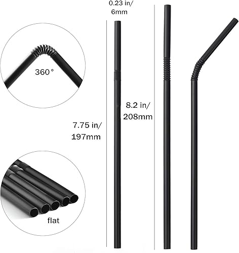 Miniatura 3 de ALINK 500 pajitas negras + 100 pajitas extralargas de plástico negro