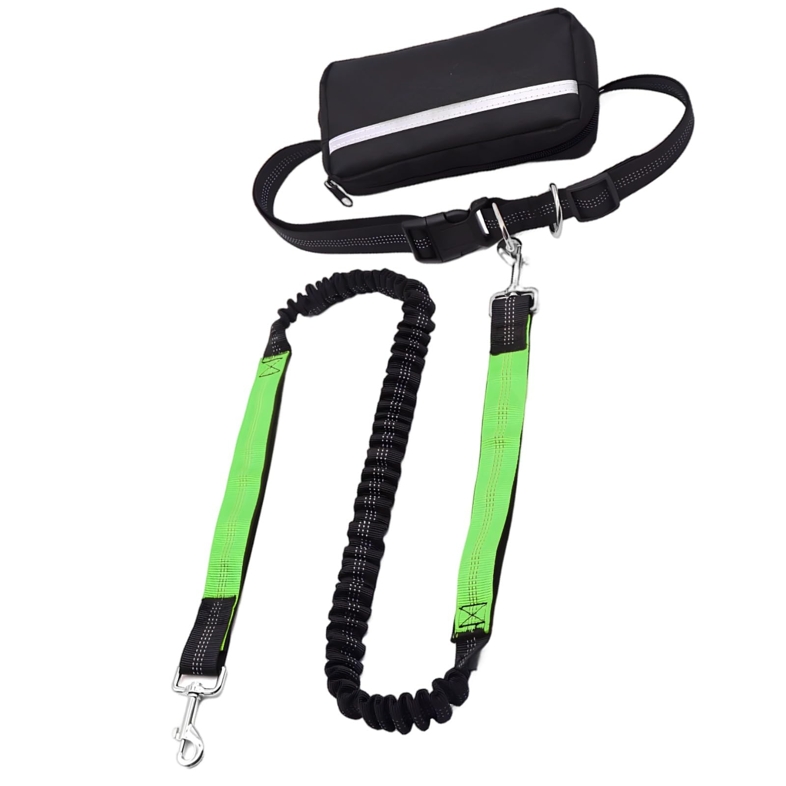 Guinzaglio per cani a mani libere con marsupio, corda elastica ammortizzante, sistema a doppio guinzaglio, cintura regolabile e due guinzagli, cuciture riflettenti per la sicurezza notturna