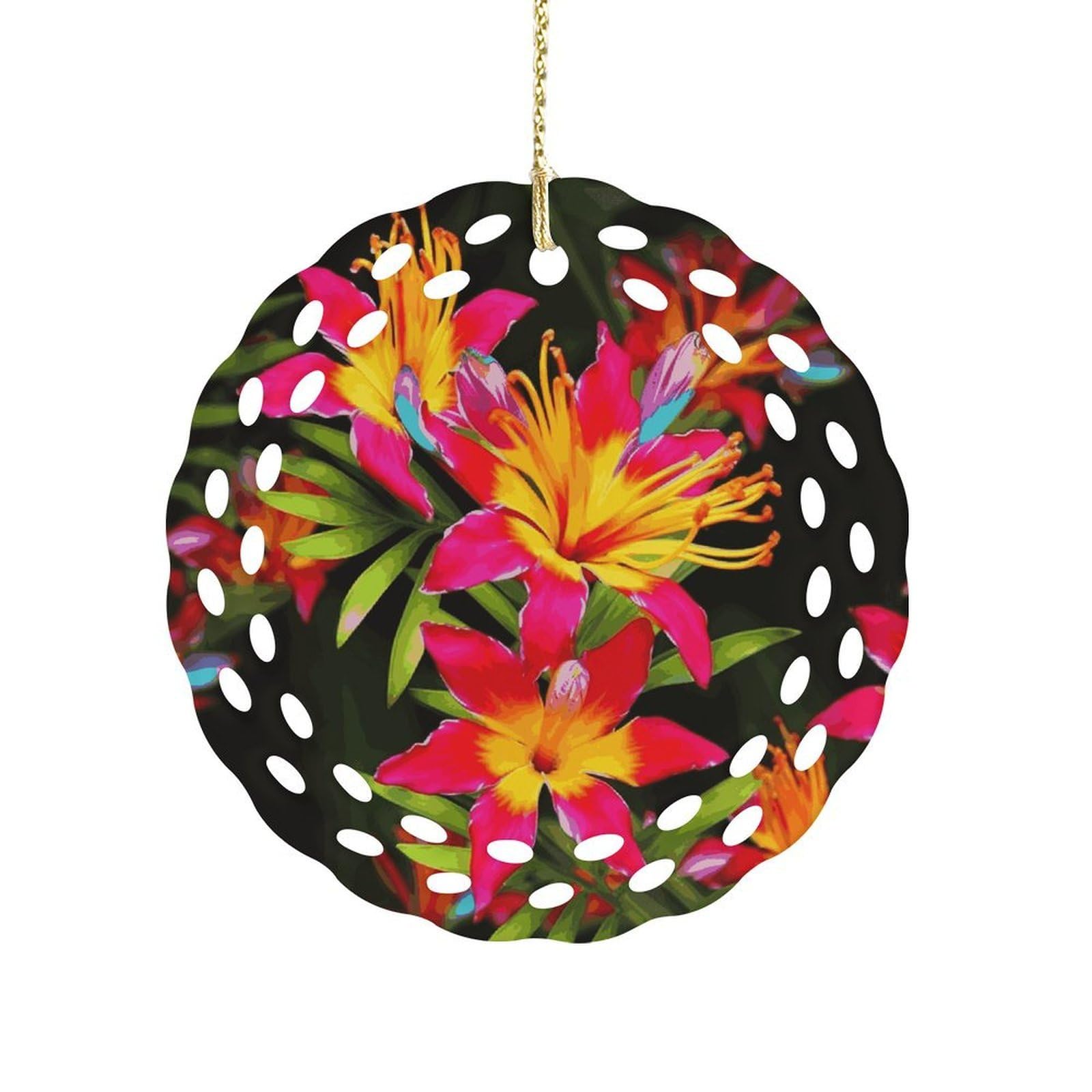 Btcowzrv Style Hawaiian Colorful Flower Ceramic Ornament,Round Ornaments With Hole Easy To Hang,Hanging Ornament For Wedding Party Home Window Garden Christmas Day Decor