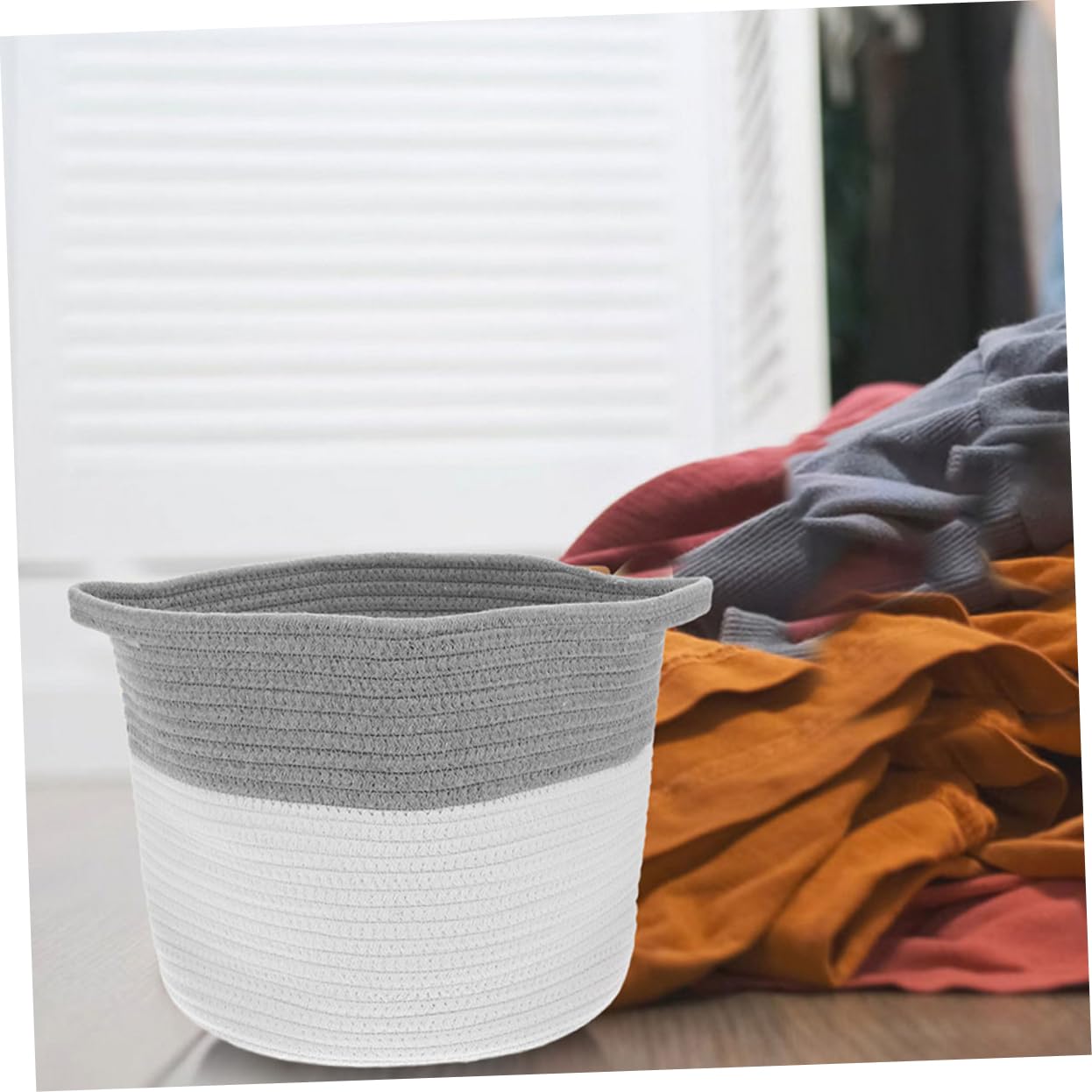Cesta de Almacenamiento Tejida de Cuerda de Algodón, 2 Unidades | Redonda Asas, Color Beige, para Guardería y Escritorio, Diseño Suave y Versátil