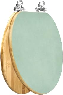 Elongated Toilet Seat Wooden Celadon Grunge Gray Sea Foam Green Color Abstract Paper Concrete Wood Toilet Seat Slow Quiet Close Lid with Quick-Release Hinges Cover Bumpers Easy to Clean Install
