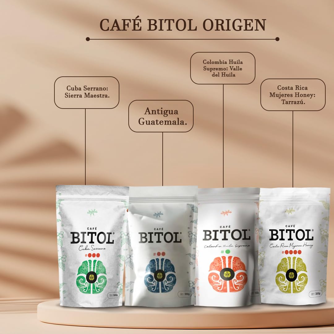 Café Bitol Super Pack | 2 kg de Café | Especialidad de Origen Único | 4 Variedades Premium: Colombia Huila Supremo, Costa Rica Mujeres Honey, Cuba Serrano y Guatemala Antigua | Alta Cata