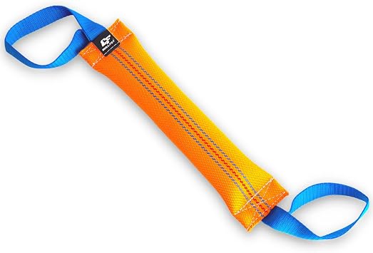 Dog Bite Tug Toy with 2 Strong Handles, Orange - Tough, Durable Fire Hose Dog Tug for Medium to Large Dogs - Ideal for Tug of War, Fetch, Puppy Training & Fun Interactive Play - Handmade Pull Toys