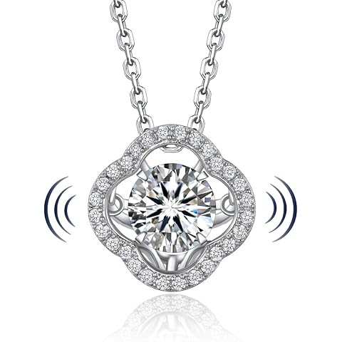 MomentWish Necklace for Women, Sparkling Gift for Her, 1Carat Moissanite Heart Pendent for Her, 925 Sterling Silver Dance Necklace for Anniversary Christmas Valentines