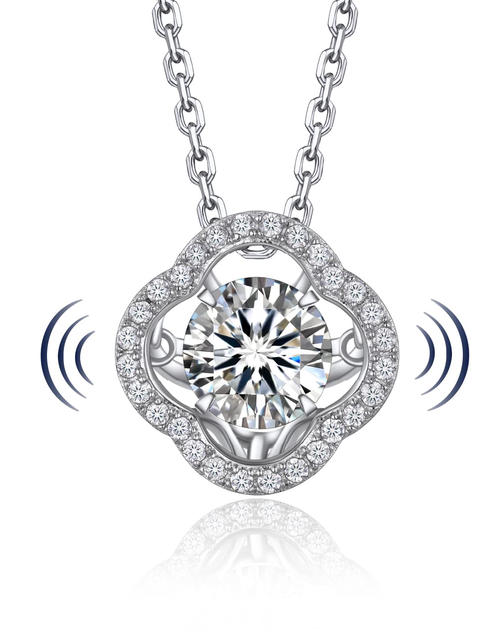 MomentWish Moissanite Necklaces for Women, 1 Carat Sterling Silver Necklace Simulated Diamond Pendant Halo/Sparkling Dancing/Angel/Key Anniversary Love Gifts for Her Women Girlfriend