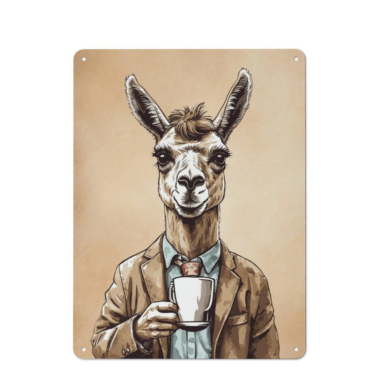 Junmoney Coffee Llama Tin Sign 40X30cm With For Home Bar Wall, Retro Decor, Suited To Home Bar Decor Fans