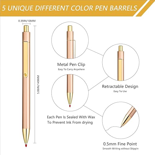 Miniatura 2 de YONCOUX 3 bolígrafos de punta media de tinta negra, punta media 0.5, retráctiles, bonitos bolígrafos de regalo de metal con 10 recambios adicionales