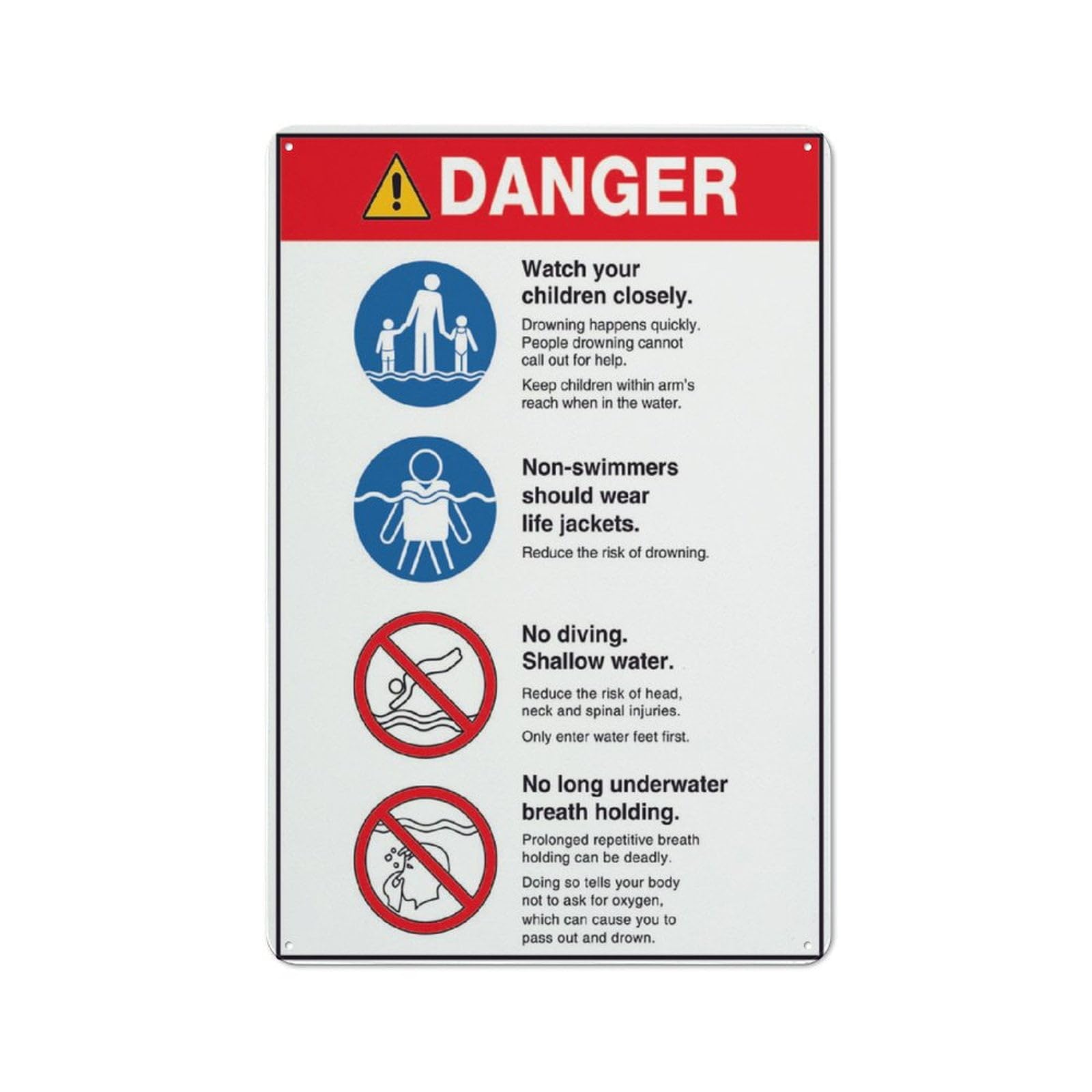 peiyeety Danger Swimming Rules Sign - 8"x12" Rust Free Aluminum, Outdoor/Indoor For Home/Business/Yard