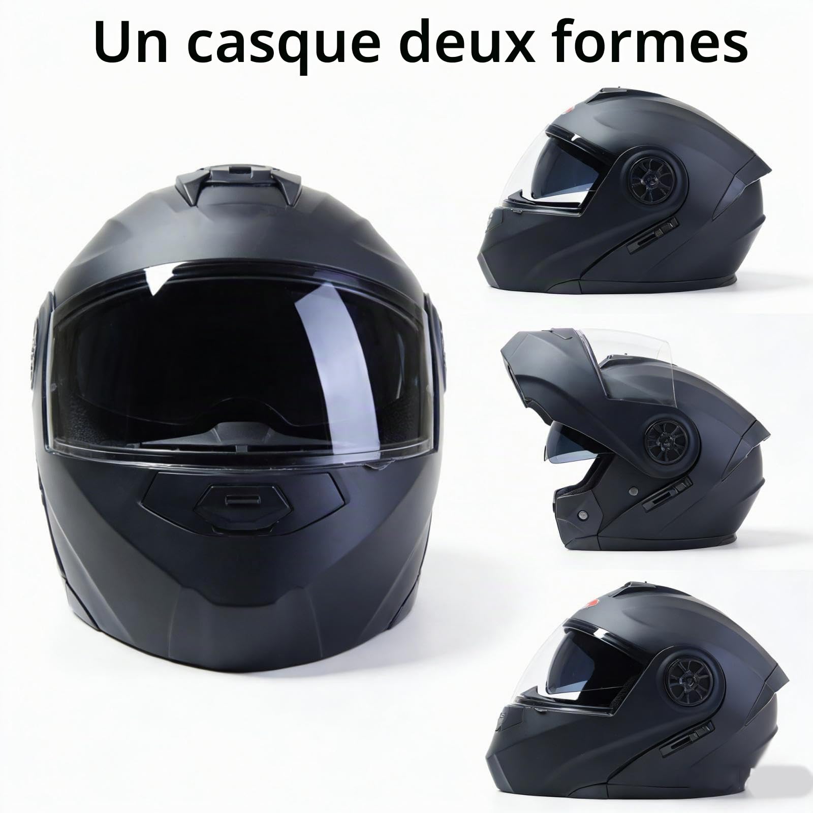 Modulable Casque Flip-Up Bluetooth Moto IntéGré Casque avec Double Visière ECE Homologué Casque Moto Intégral Casque Scooter Moto Anti-BuéE Double Miroir Homme Femme Anti-Collision Casque