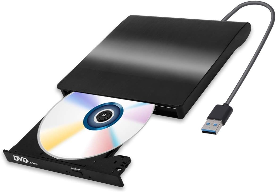 External CD/DVD Drive, USB 3.0 Portable Optical Slim CD/DVD Burner Player RW Drive Compatible with Desktop PC Windows XP/ 2003/ Vista/ 7/8, Linux, Mac