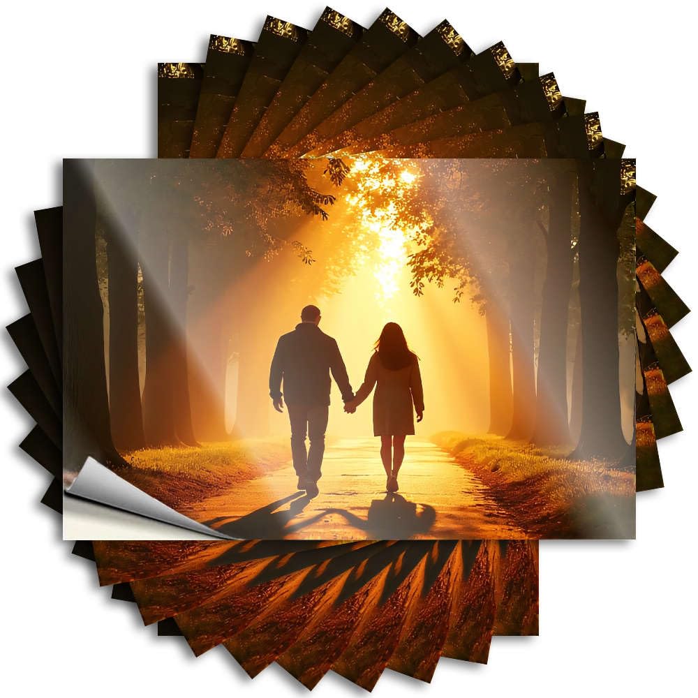 A Couple Walks Hand in Hand On A Sunlit Path. Laptop Unique - Backyard Bar Decor Sticker Self Adhesive Sticker(12X18CM)