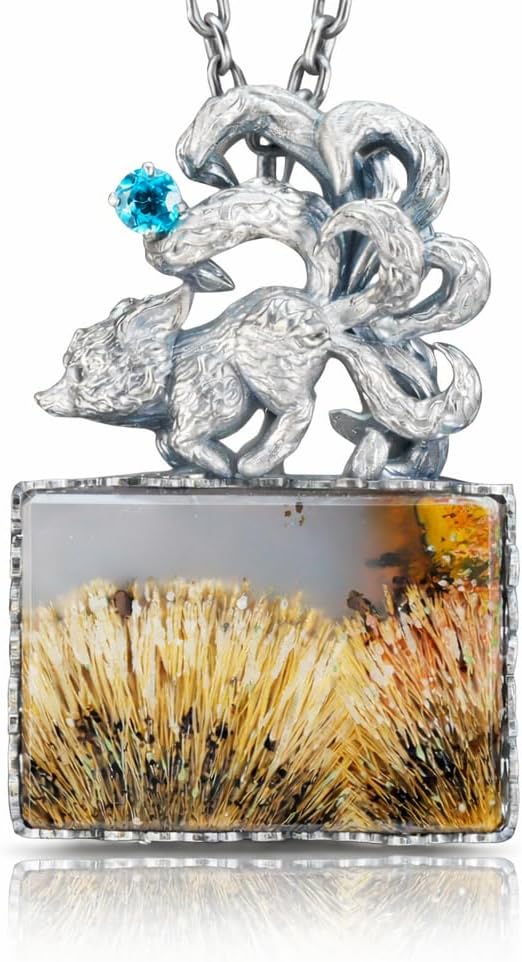 Moss Agate Pendant Necklace in Sterling Silver, Handmade 925 Silver Nature Inspired Necklace, Unique Crystal Statement Jewelry Gift for Women