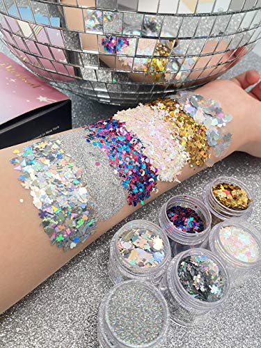 Imethod Body Glitter - 6 Jars Holographic Cosmetic Face Glitter, For Festival & Halloween Alien Makeup #TOP3