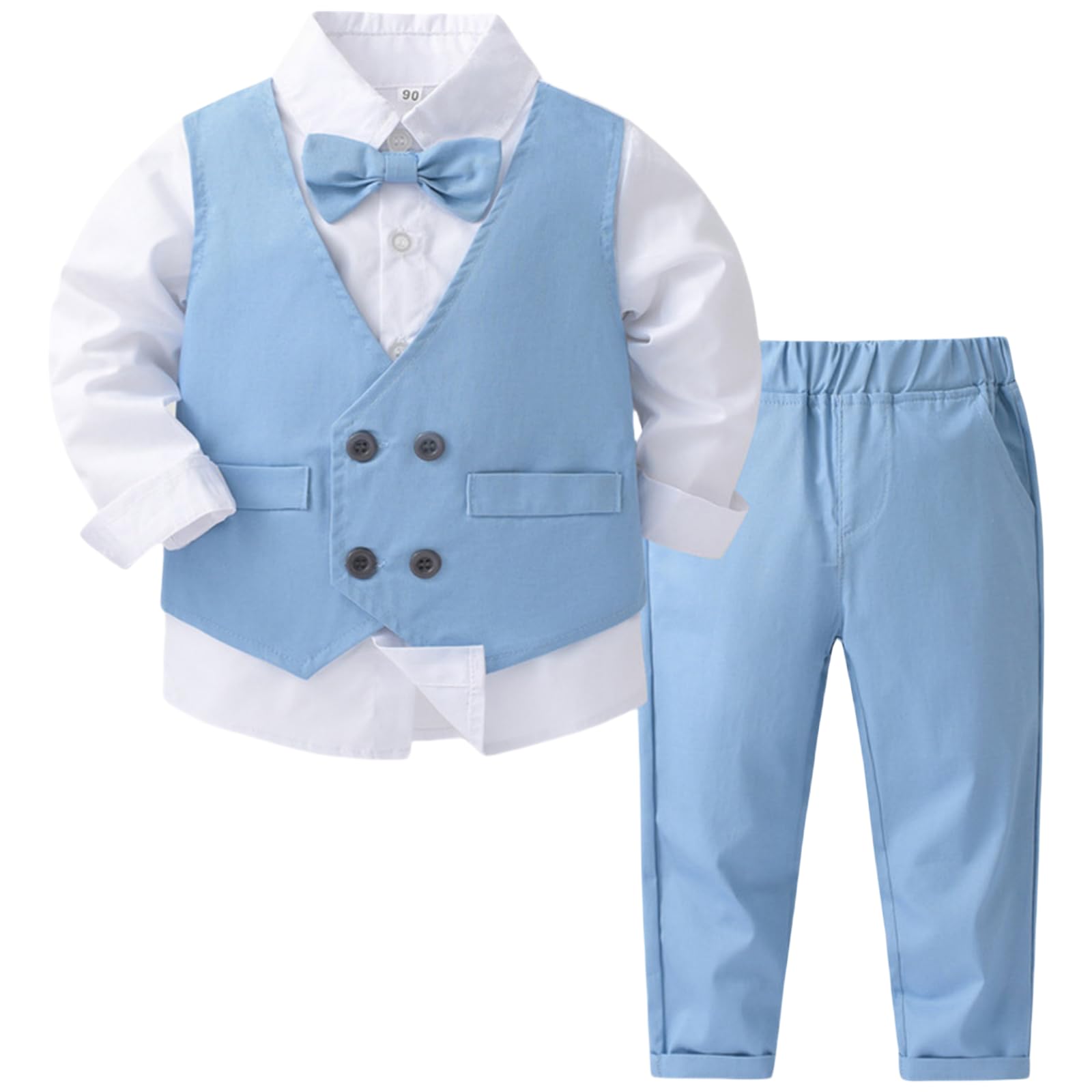Ensemble de costume formel 2 pièces pour tout-petit garçon avec chemise et gilet, costumes de gentleman pour garçons, tenues de mariage
