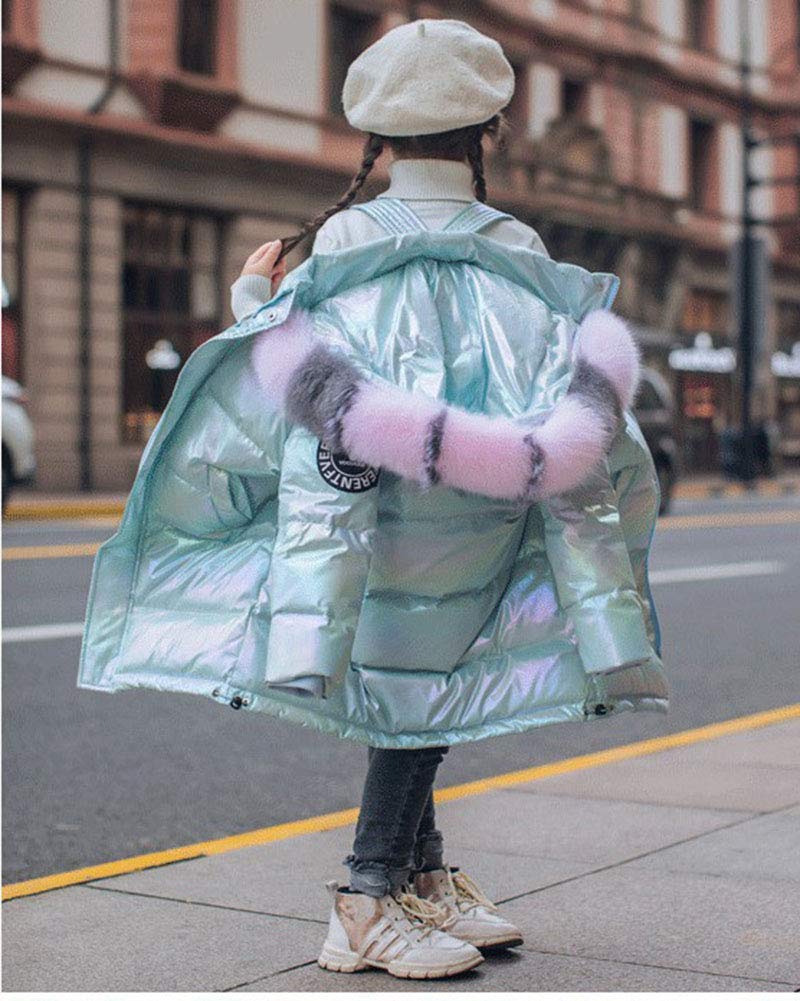 Piumino lungo lucido per Bambina,Piumino imbottito Cappotto trapuntato Casual tintura di Parka in pelliccia sintetica Giacca da neve Giacca a vento Outwear