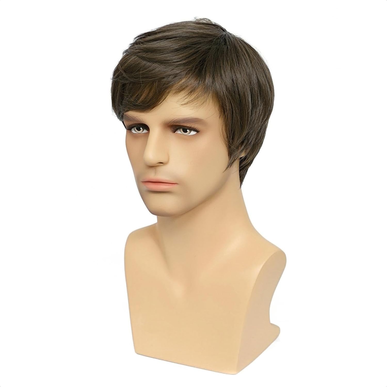 Mens Short Brown Wigs for Men Synthetic Realistic Natural Hair Male Cosplay Party Halloween Wigs - Image 8