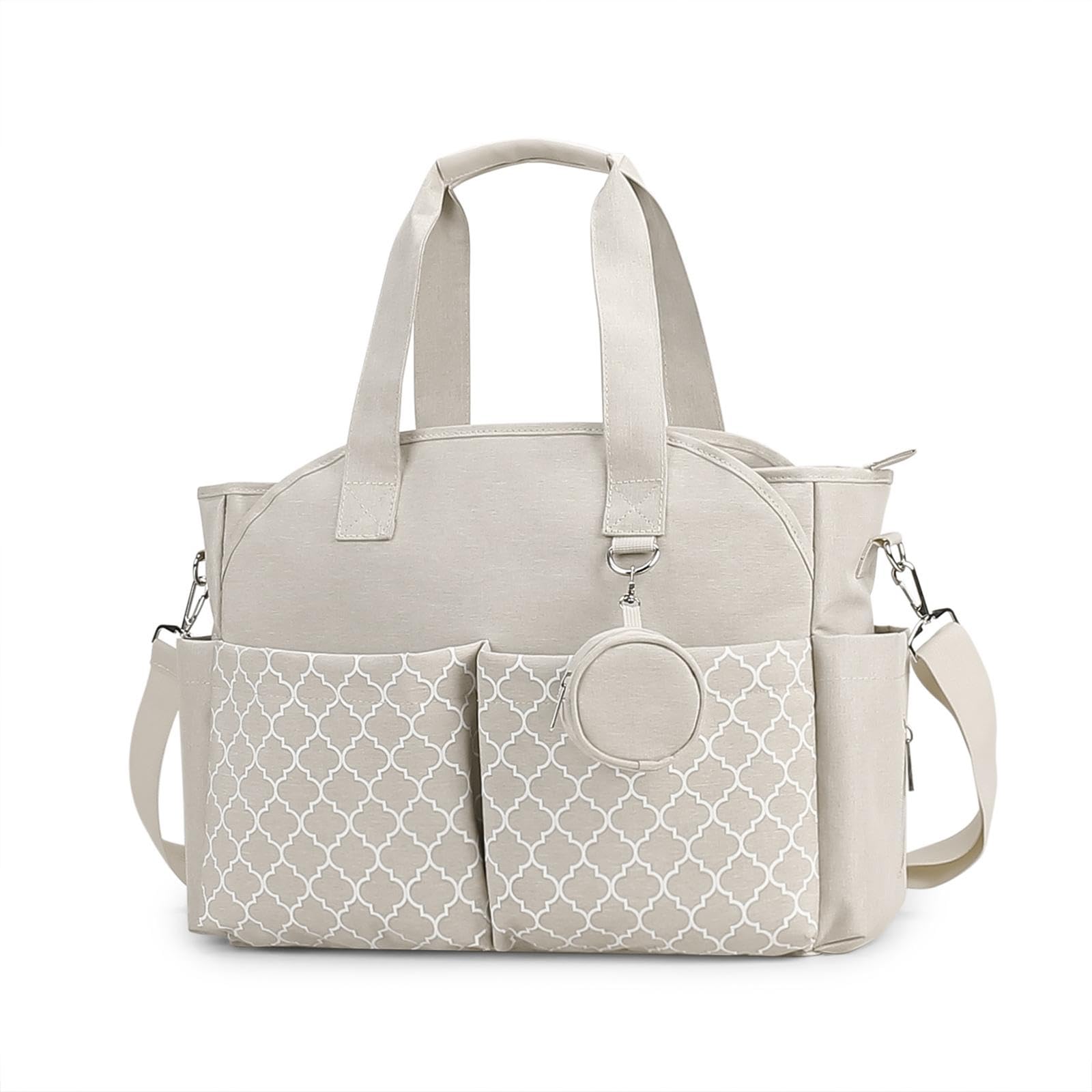 Sac à Langer Élégant avec Grande Capacité de Rangement pour Couches Vêtements de Bébé Lingettes et Accessoires Fabrication en Tissu Effet Velours, Blanc Beige