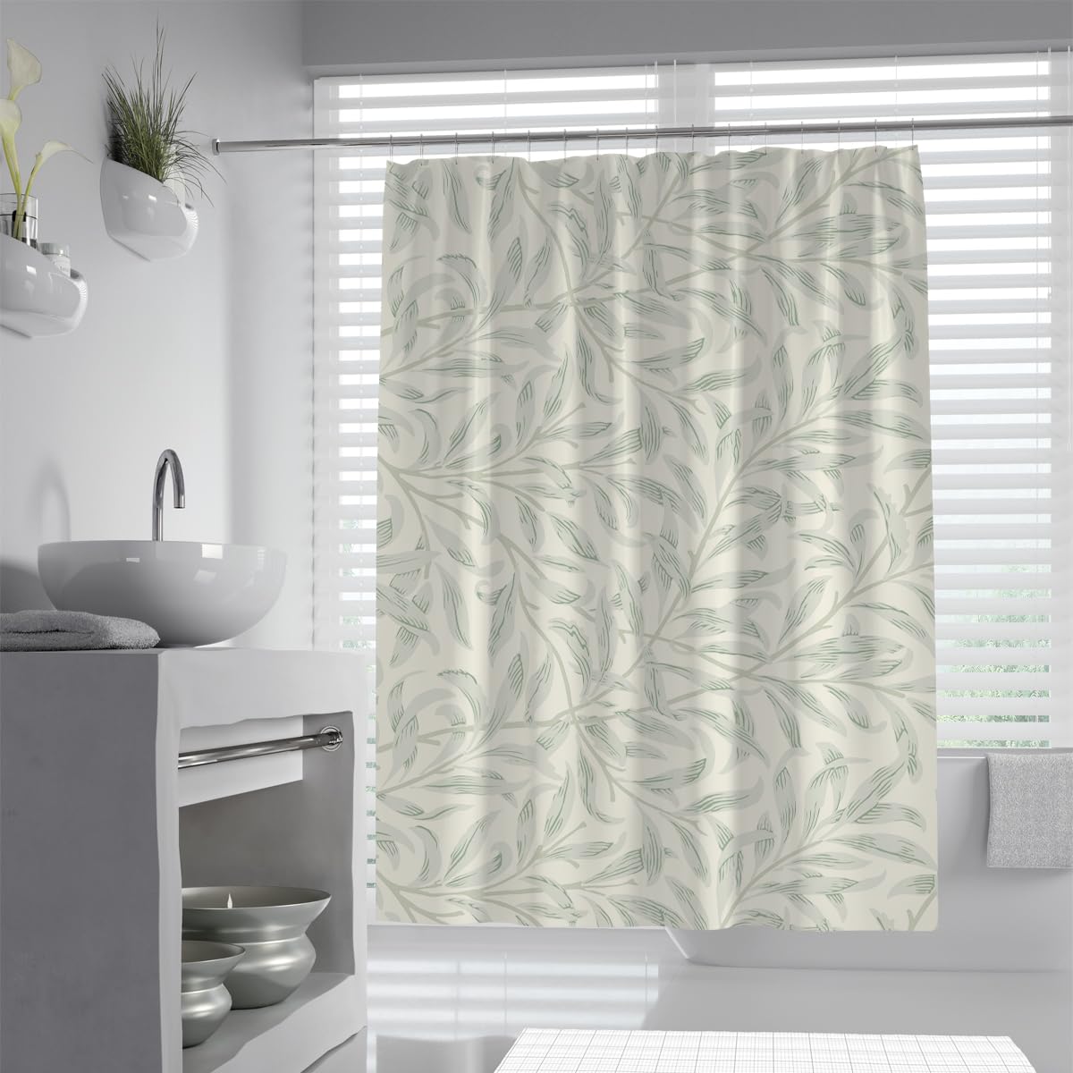 Cortina de Ducha Estilo Morris Sauce Crema Verde 150x200cm