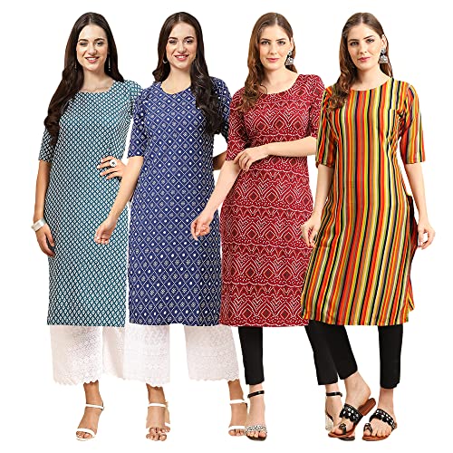 Image of Pinkmint Women's Crepe Digital Print Straight Kurta [Pack of 4]