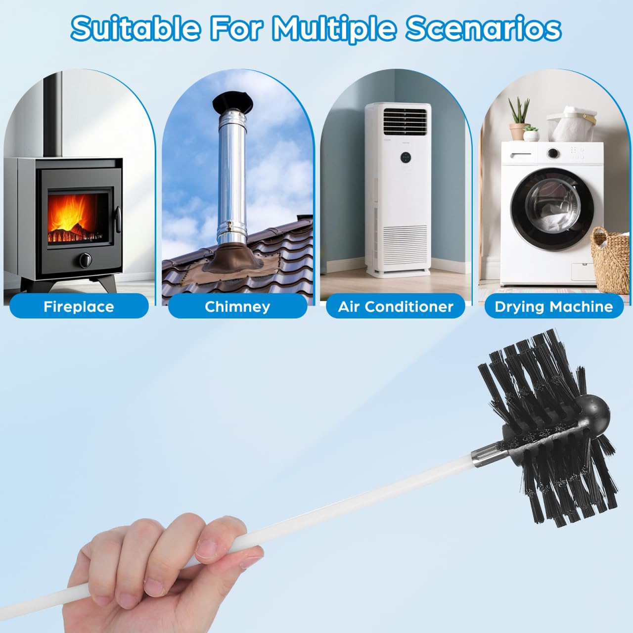 Homoyoyo Kit di pulizia per camino, kit di pulizia per camino, per una facile pulizia, efficiente per camino, asciugacapelli, condotti e stufe