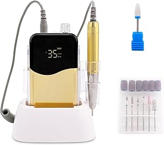 Máquina elétrica de furar pregos Peça de mão sem escova 35000 RPM Portátil Desktop sem fio Broca de unhas elétrica Polidor Manicure, Máquina de broca de unhas elétrica recarregável para casa e salão d
