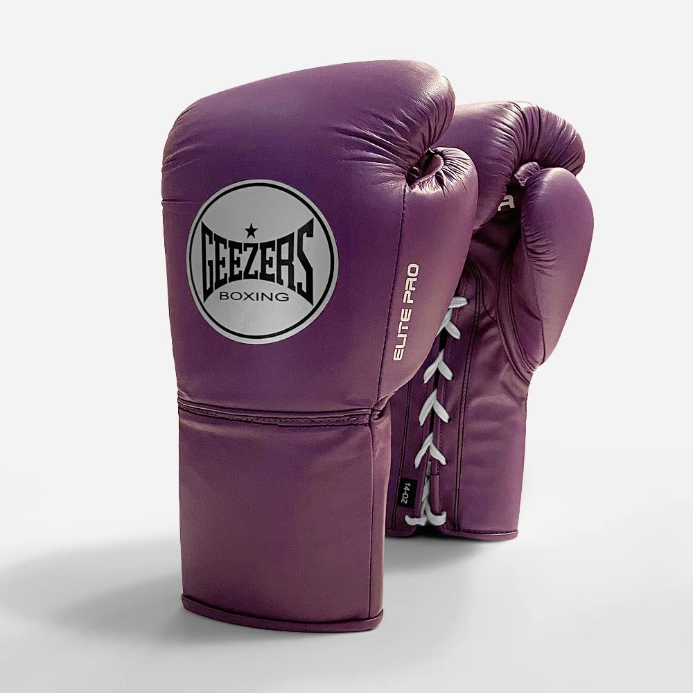 Geezers Boxing Elite Pro 2.0 Lace Up Sparring/Training Gloves - Mens, Womens Boxing Laced Gloves - Sparring gloves - Ideal for Heavy Duty Punch Bags (Purple, 14oz)