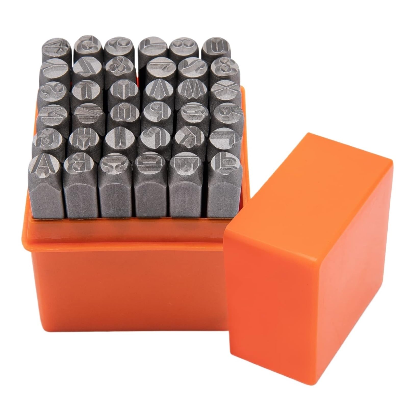 Juego de herramientas de estampado de metal Kit de estampado de metal, 39 piezas, con letras mayúsculas y números, punzón, martillo de plantilla y bloque de banco de acero, fabricación de bricolaje