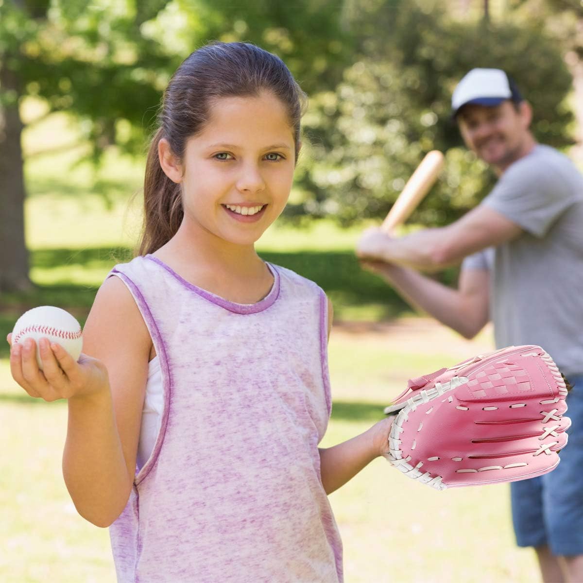 GROOFOO Baseball Glove and Ball for Kids Youth Adults Softball Teeball Training Left/Right Hand Glove with Soft Ball Set Brown/Black/Pink