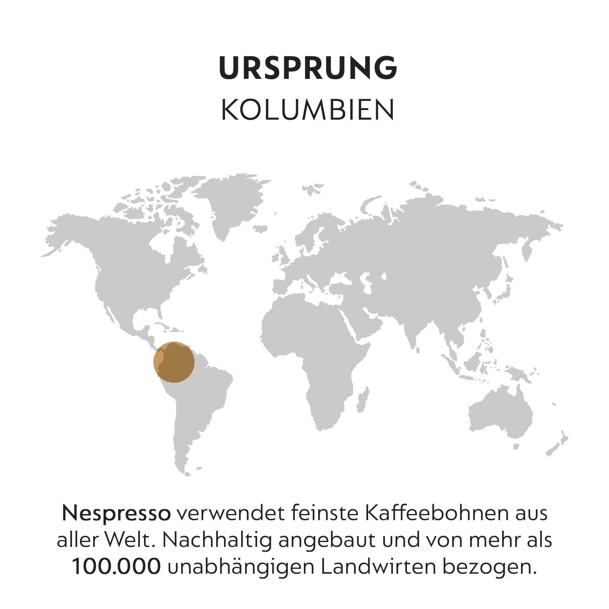 NESPRESSO ORIGINAL Colombia 100 Kaffeekapseln | Arabica Kaffee aus Kolumbien, Mittlere Röstung, Intensität 6, Ideal für Espresso & Lungo