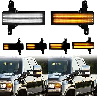GemPro 2Pcs Switchback White & Dynamic Amber LED Side Mirror Marker Light Turn Signal Direction Indicator lamp For Chevrolet Silverado 1500 2500HD 3500HD GMC Sierra 1500 2500HD 3500HD,Smoke Lens