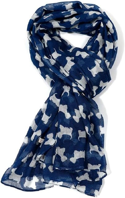 LilyRosa® Grey Dog Scarf, Scottie Westie Highland White Dogs Print Navy Blue Red Purple Scarf Wrap Shawl