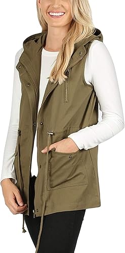 Miniatura 7 de KOGMO Chaleco militar Anorak con capucha para mujer, con cremallera, talla de EE. UU. (S-XL)