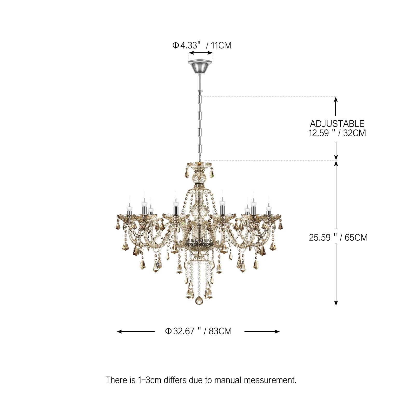 Lustre moderne à 10 ampoules en cristal K9, couleurs cognac, suspension en bougie, éclairage de plafond élégant pour salle à manger, salon, chambre à coucher et accessoires de maison