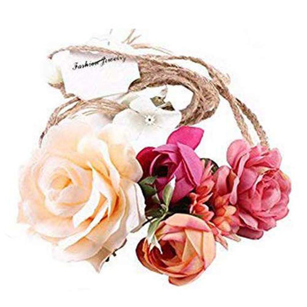 Bride Flowers Headband Women Beach Hair Accessories Adjustable Fashion Bohemian Rose Flower Crown Hairband Ladies Hair Head Band from Zaptex (A) (C)