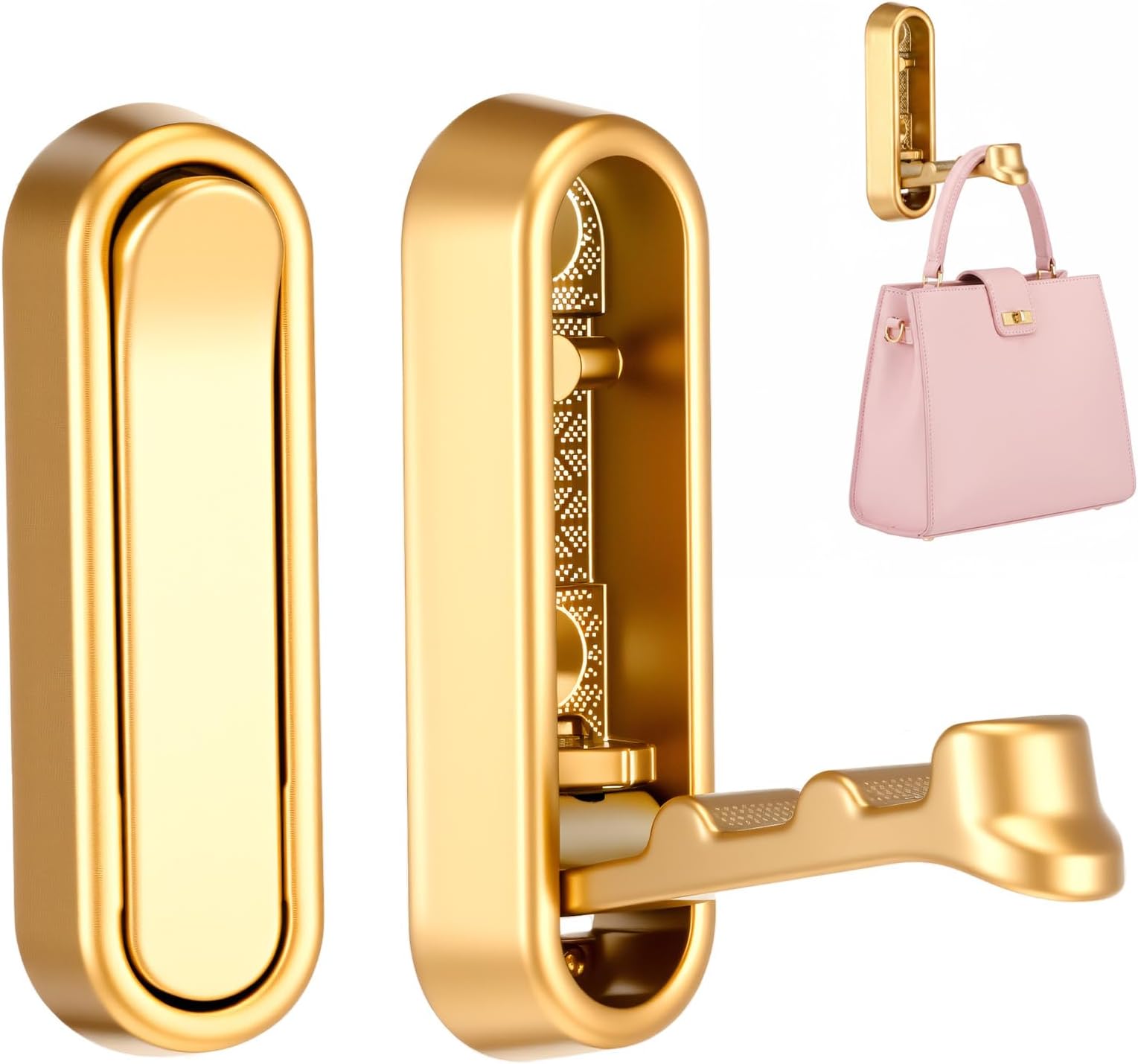 2 Pcs Folding Coat Hooks, Foldable Gold Wall Hooks for Bathroom Closet Space-Saving Foldable Hook Towel Hook Robe Hooks Wall Mounted for Hanging Coat Towels Clothes Hat Bags Keys(Gold)