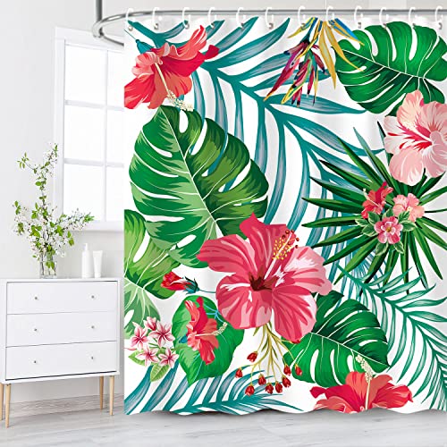LIVILAN Floral Shower Curtain, Green Shower Curtain, Tropical Shower Curtains