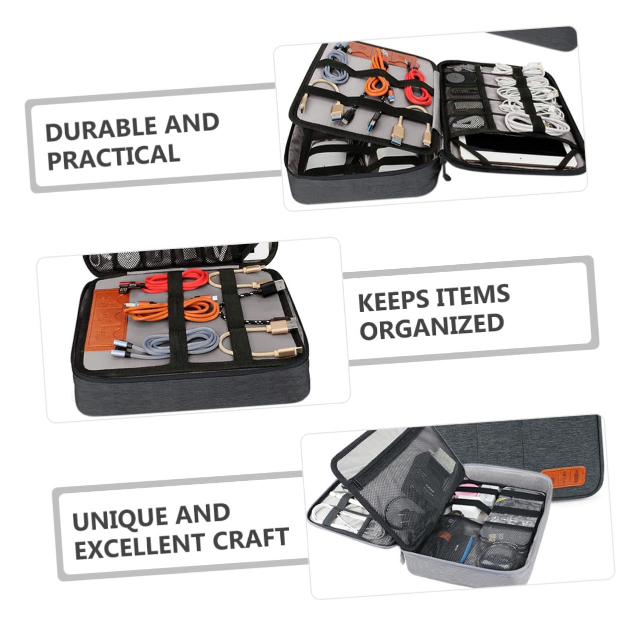 SOIMISS Borsa Porta Cavi Doppio Custodia per Dispositivi Elettronici e Digitali Organizer per Cavi Tasche per Cellulare e Tablet per Viaggio e Trasporto