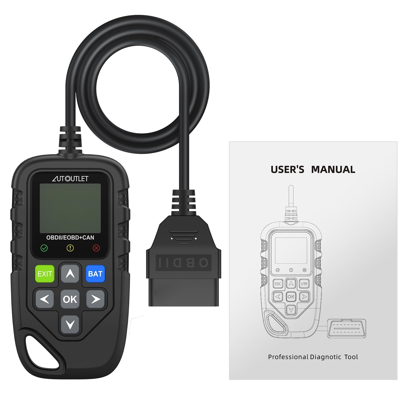 AUTOUTLET Lector de códigos de escáner OBD2 para diagnóstico rápido y borrado de códigos de Problemas, Amplia Biblioteca DTC con 13 Idiomas, Compatible con Varios protocolos de vehículos para