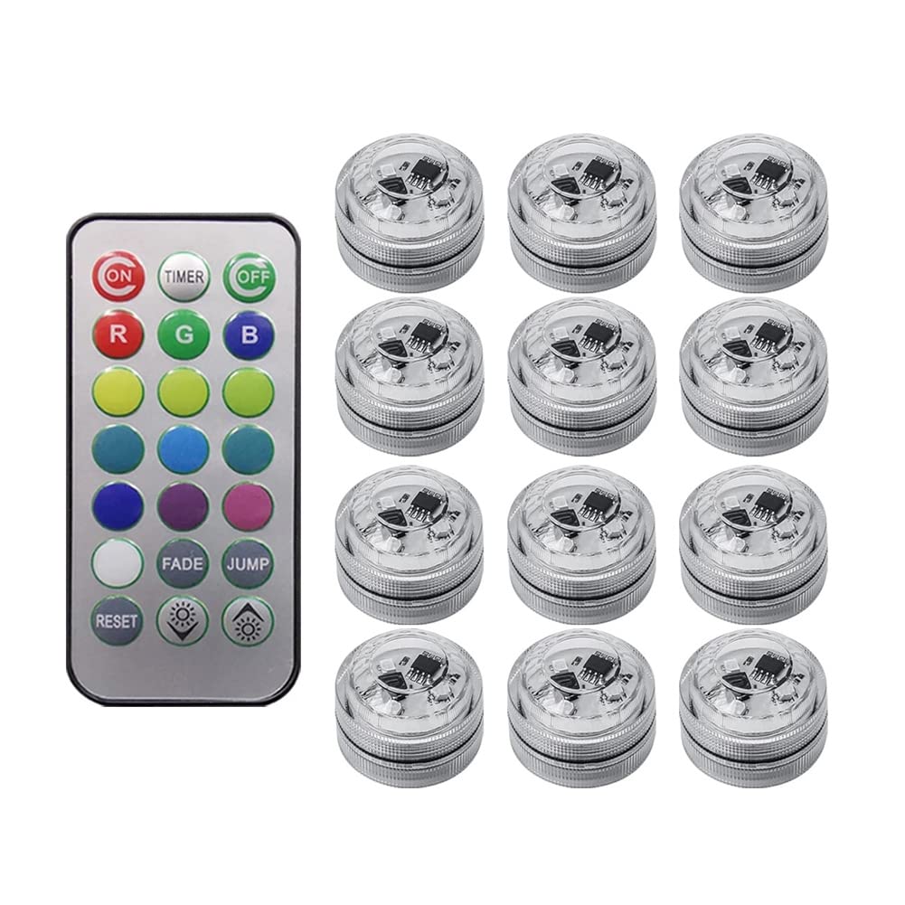 NONDK 12Pcs Wireless Colorful LED Car Interior Ambient Light Remote Control Battery Operated Vase Pool Pond Lantern Decoration