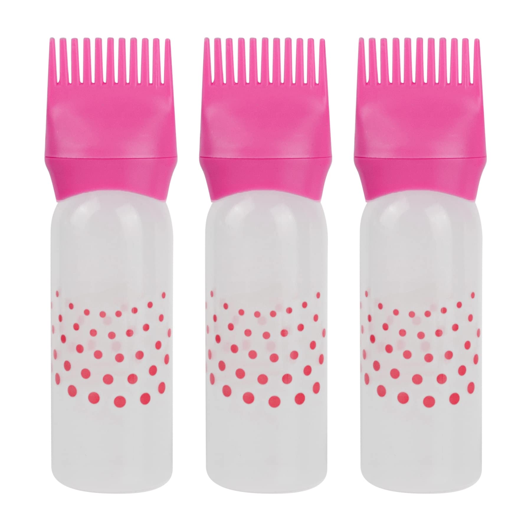 Framendino3 Pack Pink Plastic Hair Dye Bottle Applicator Bottle Root Comb for Scalp Treament