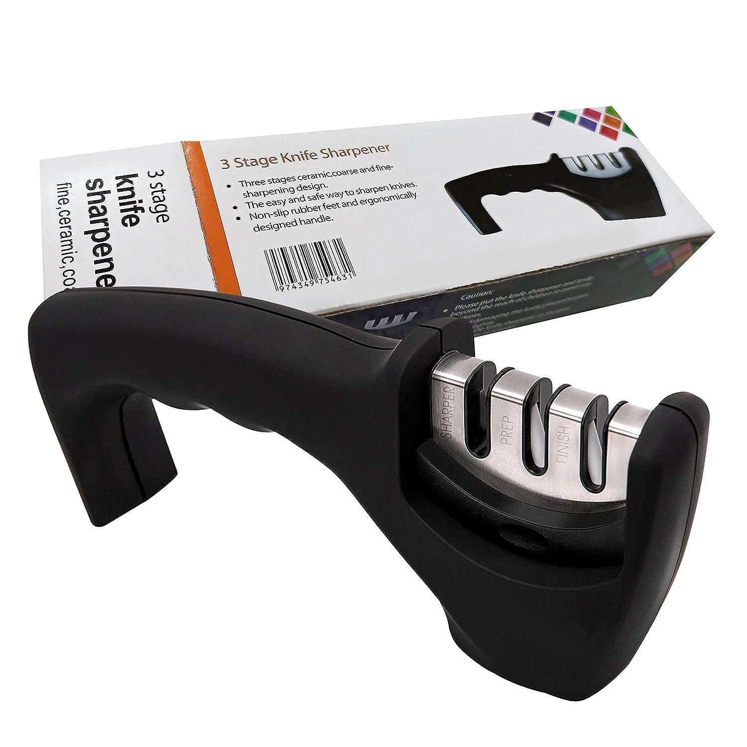 Knife Sharpener - Knife Sharpener for Kitchen & Small Knife - Red Ribbon Pro - Black