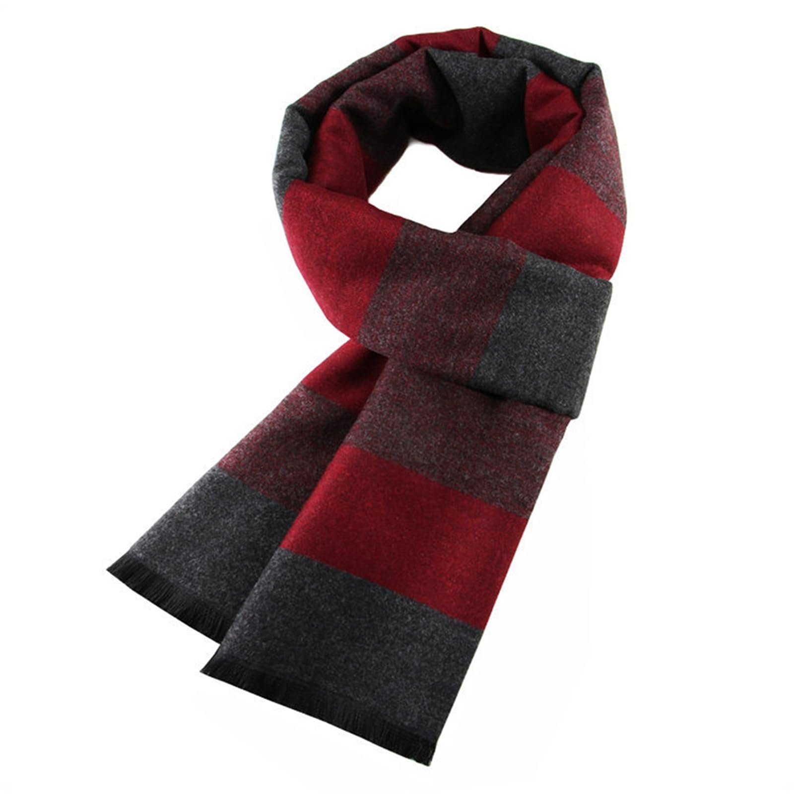 Bufanda Blanda para Hombres Bufanda de Hombre Bufanda de Rayas cepilladas Gruesas cálidas de Invierno(Red Grey)