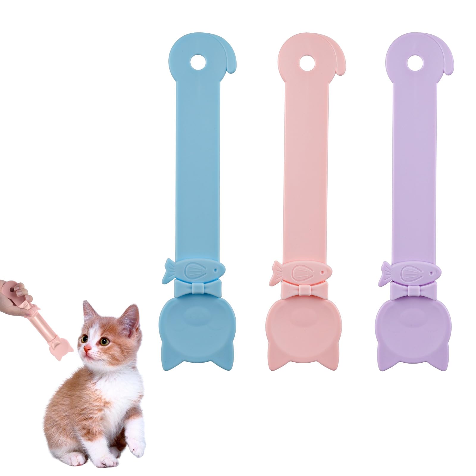 Gosknor 3pcs Cat Strip Feeders, Cute Cat Stripe Squeeze Spoon 3 Colors Cat Treat Feeding Spoon Lickable Wet Food Dispenser for Liquid Snack Puree Pet Supplies (Pink, Blue, Purple)