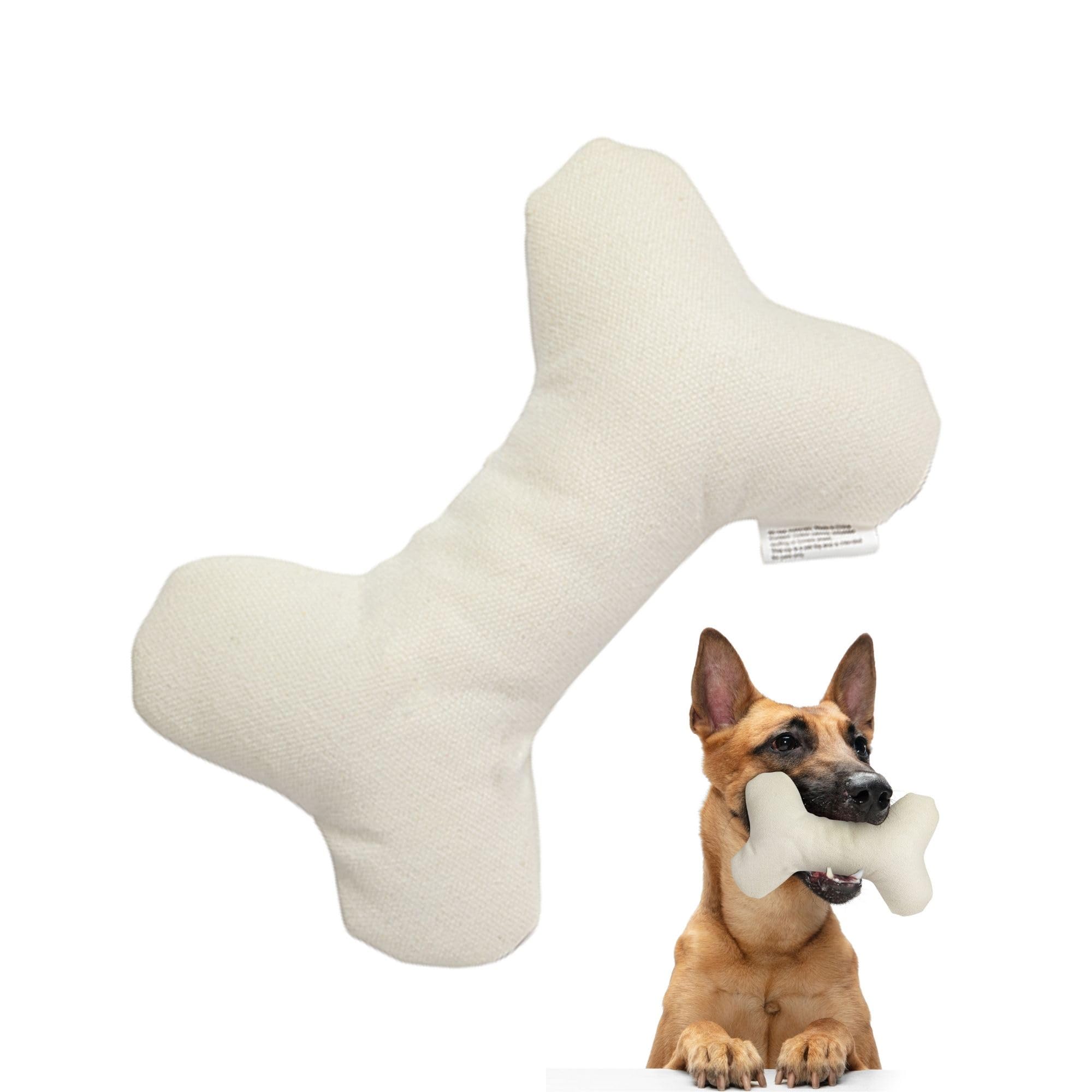 Pata Pal Sustainable Eco-Friendly Durable Cotton Canvas Squeaky Dog Bone Chew Toy for Chewing Playing and Exercise T-Bone