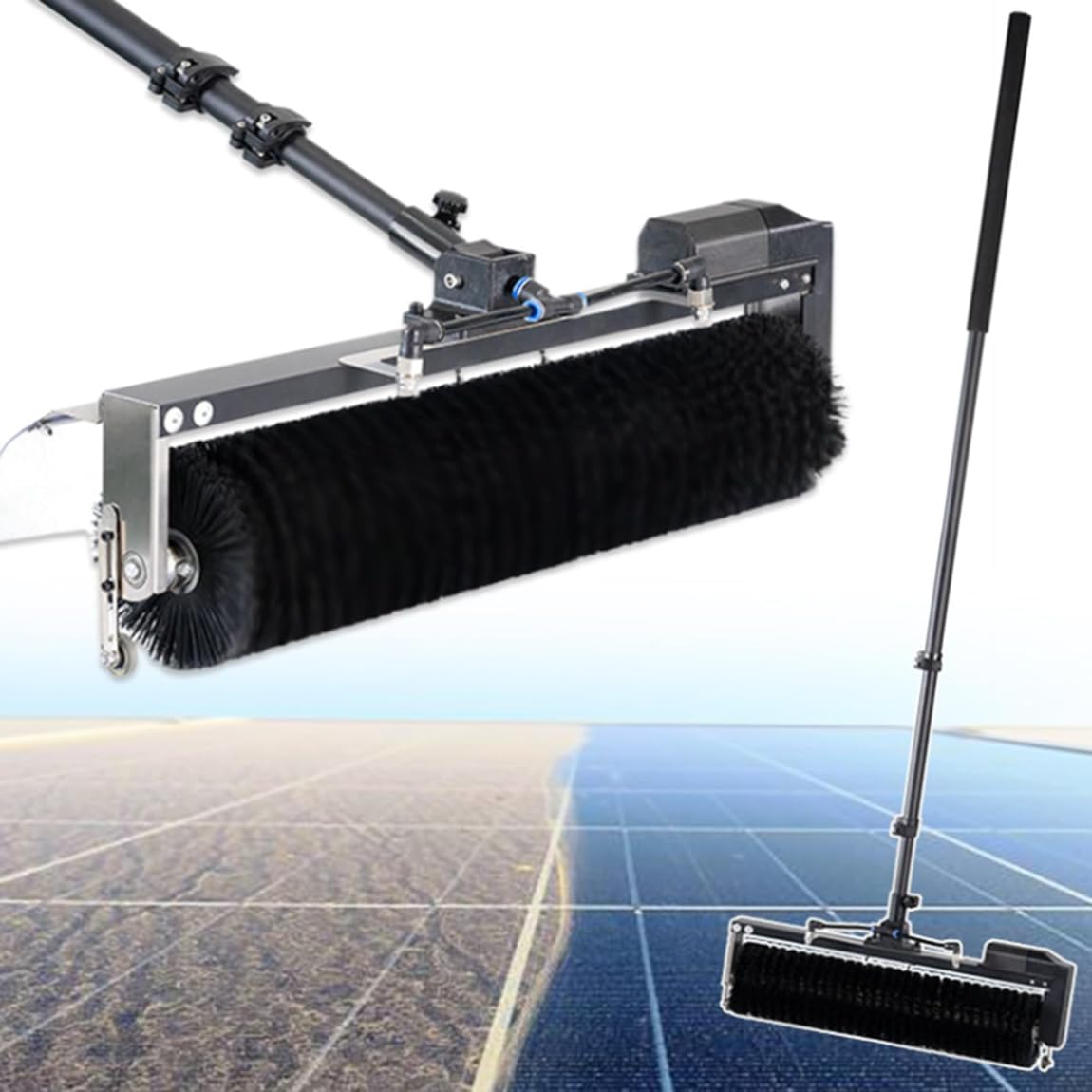 Aioneer Automatic Solar Panel Cleaning Brush With Rotating Roller Adjustable Water Pole 10M Hose & Water Pump Efficient Photovoltaic Panel Maintenance Tool 7.5M Reach.-3.5m
