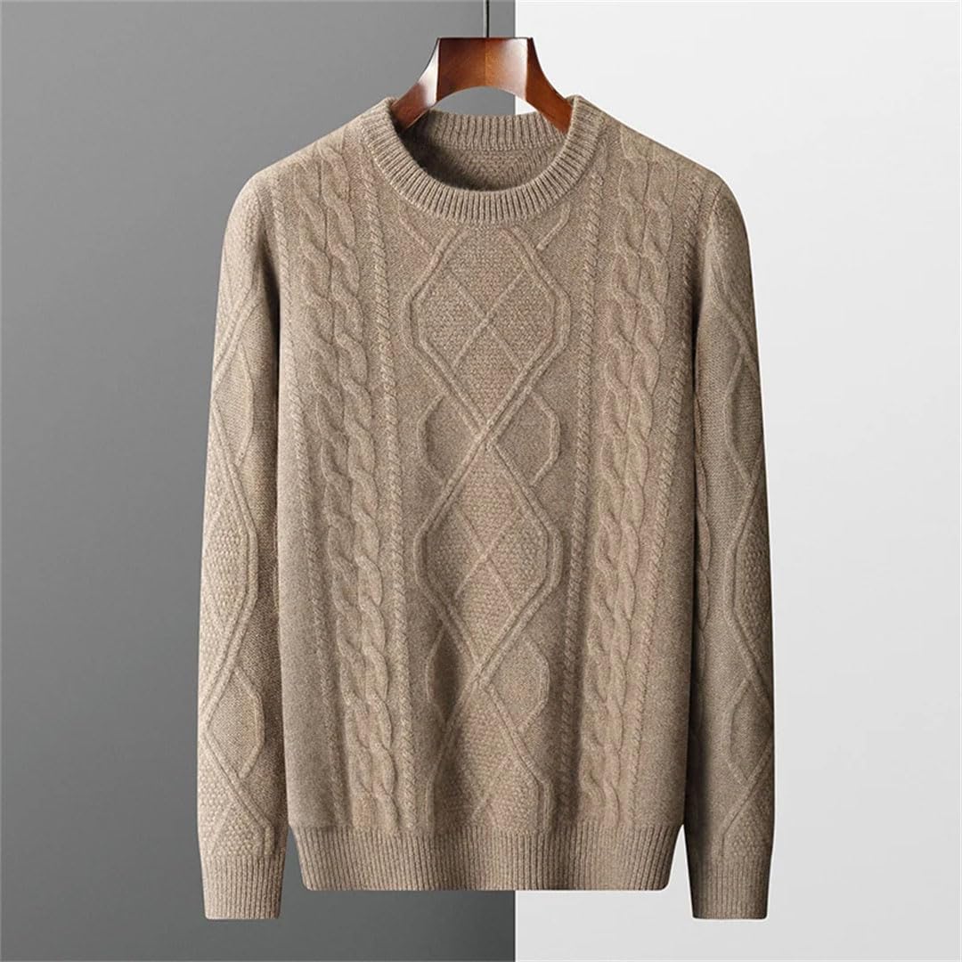 Suéter de lana de cachemira para hombre, cuello redondo, grueso, jacquard, base sólida, cálida, talla grande, chaquetas de punto
