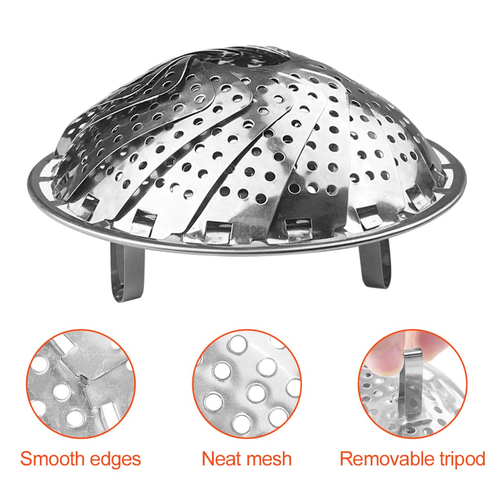 Avesteir cesta vaporera plegable de Acero Inoxidable, Malla Agujeros steamer cesta plegable, cocinar al vapor con Patas Antideslizantes para Verduras, Frutas, Mariscos, cocinar Todo Tipo de Alimentos