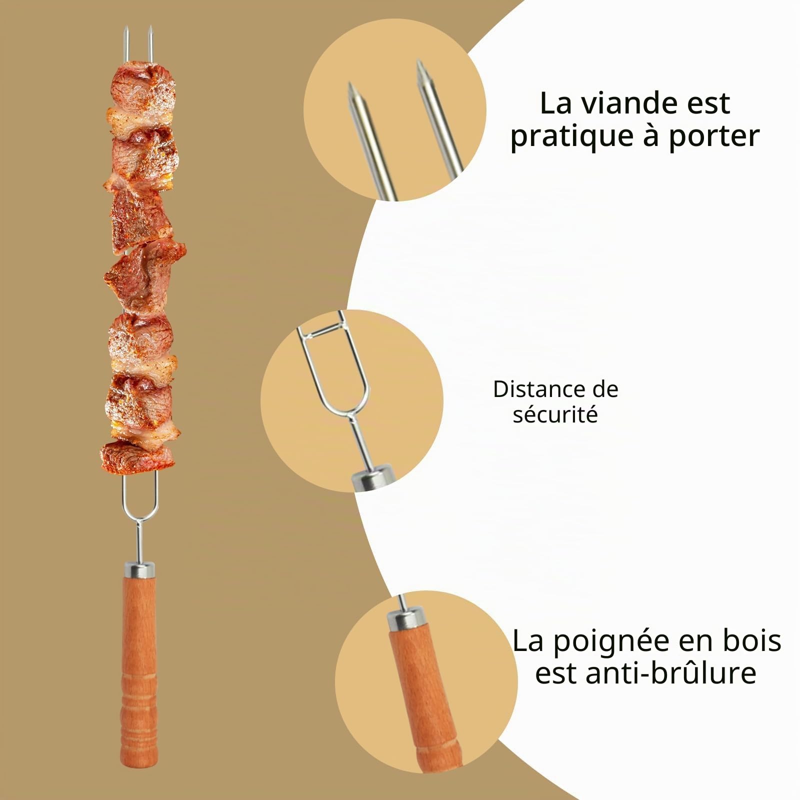BIGP Lot de 8 Brochettes pour Barbecue, Double Pique a Brochette pour Barbecue, 41.8cm Brochettes à Viande Acier Inoxydable pour Barbecue Brochette, Réutilisable Accessoire Barbecue